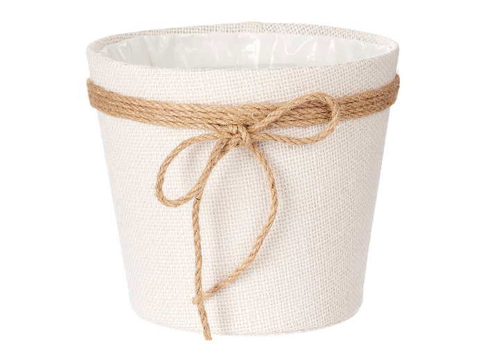 IBERGARDEN Macetero Tela Con Lazo 18x16cm Blanco-Marron