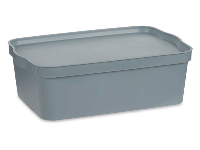 Kipit Boîte de Rangement Plastique avec Couvercle Gris 14L 29.5x14.3x45 cm (Set de 12)