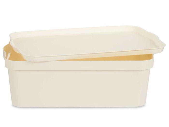 Kipit Boîte de Rangement en Plastique avec Couvercle 14 L Crème 29.5 x 45 x 14.3 cm (Set de 12)