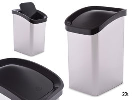 Berilo Poubelle en Plastique Argentée 23 L avec Couvercle Basculant 34x43x27 cm (Set de 6)