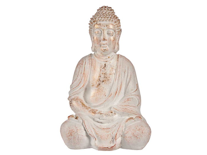 Ibergarden Bouddha Polirésine Mains Jointes Blanc et Or 24x50x31 cm