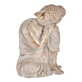 IBERGARDEN Statue de Bouddha Tête Droite Blanc et Or