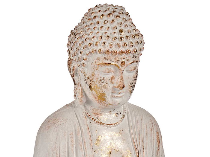 Ibergarden Bouddha en polirésine blanc et or mains croisées 22,5 x 40,5 x 27 cm (Set de 2)