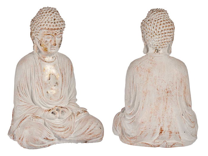Ibergarden Bouddha en polirésine blanc et or mains croisées 22,5 x 40,5 x 27 cm (Set de 2)
