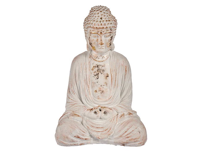Ibergarden Bouddha en polirésine blanc et or mains croisées 22,5 x 40,5 x 27 cm (Set de 2)