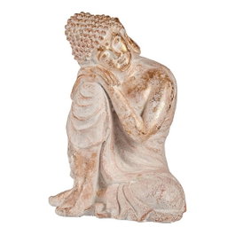 IBERGARDEN Statue Bouddha Assis Relaxé Blanc et Or