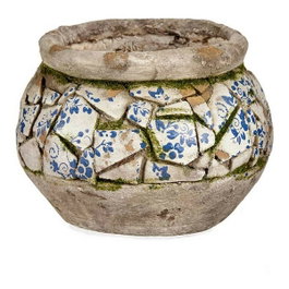 IBERGARDEN Lot de 2 vases rustiques en polyrésine 28,5cm Gris-Blanc-Bleu