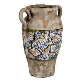 IBERGARDEN Vase Rustique en Polyrésine Gris-Blanc-Bleu 35,5cm (Lot de 2)