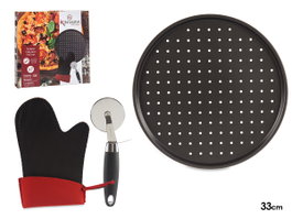 Kinvara Set Pizza Moule, Manique et Coupe-Pizza 33x2x33 cm Acier Néoprène PP Noir (Set de 12)