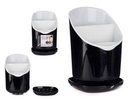 KINVARA Porte-couverts en plastique à 3 compartiments Blanc-Noir