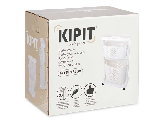 Kipit Ropero en Plastique 2 Niveaux avec Roues Blanc 33x84x43 cm