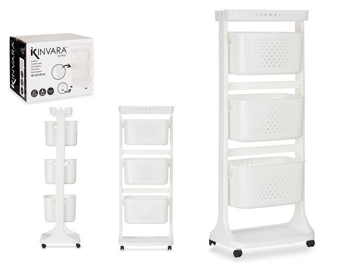 Kinvara Verdulero Plastique 3 Niveaux Roues Blanc 33 x 11 x 42 cm Kinvara Verdulero Plastique 3 Niveaux Roues Blanc 33 x 11 x 42 cm
