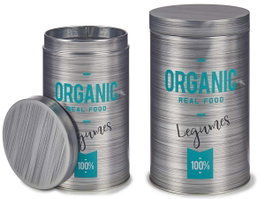 Kinvara Boîte en Fer Blanc Ronde Organic Légumineuses 10x18x10 cm Gris (Set de 24)