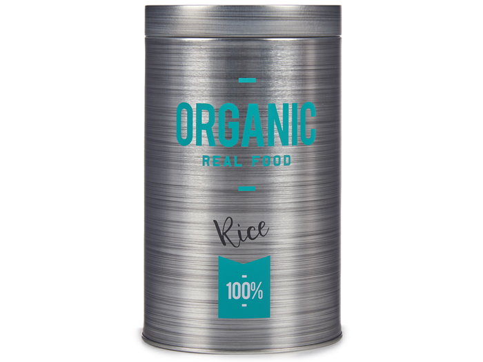 Kinvara Boîte en Fer Blanc Ronde Organic Arroz 10,4 x 18,2 x 10,4 cm Gris (Set de 24)