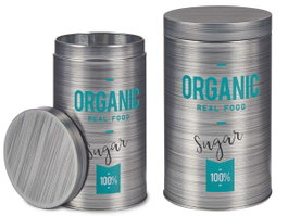 KINVARA Lot de 24 bocaux ronds en fer-blanc gris Organic Azucar