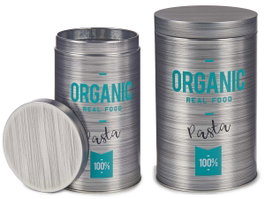Kinvara Boîte en fer-blanc ronde Organic Pasta 10x18x10 cm gris (Set de 24)