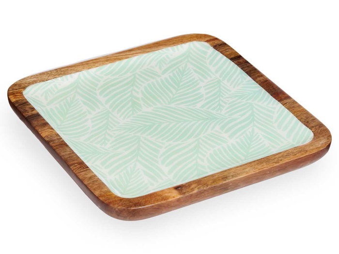 Giftdecor Centre de Table Carré 25x25 cm avec Feuilles, Blanc/Marron/Vert, 25,4x25,4x2,5 cm (Set de 6)