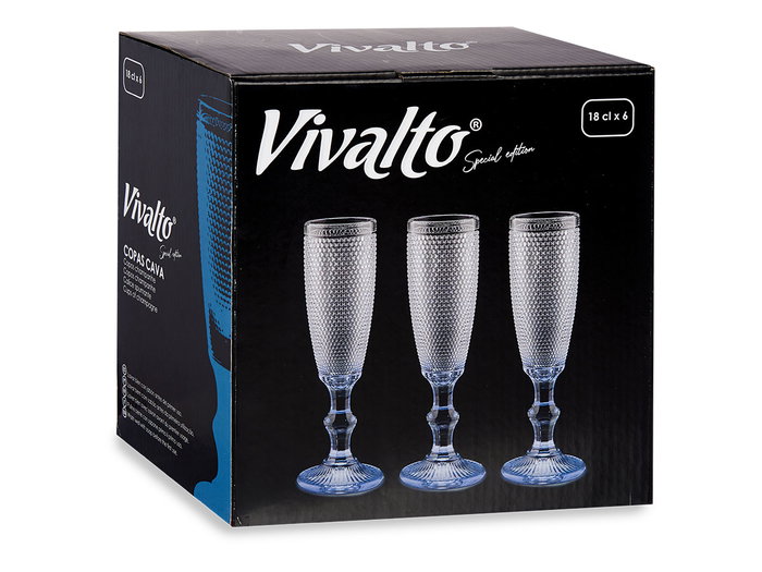 Vivalto Flûte à Cava Points Pied Bleu Cobalt 180 ml Verre 7x20x7 cm (Set de 36) Vivalto Flûte à Cava Points Pied Bleu Cobalt 180 ml Verre 7x20x7 cm (Set de 36)