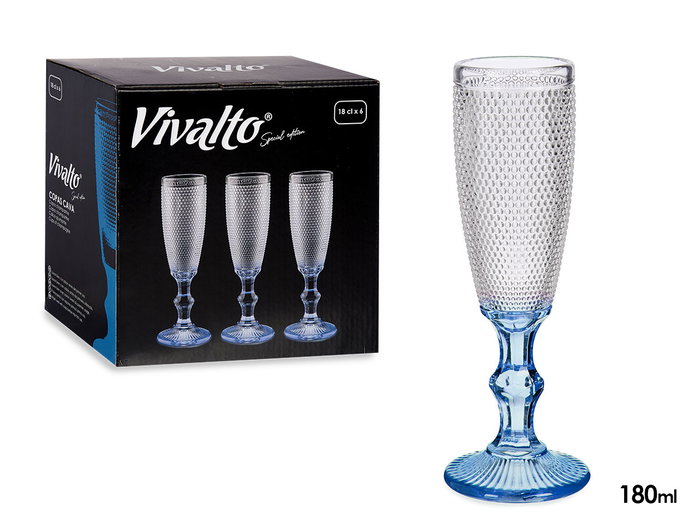 Vivalto Flûte à Cava Points Pied Bleu Cobalt 180 ml Verre 7x20x7 cm (Set de 36) Vivalto Flûte à Cava Points Pied Bleu Cobalt 180 ml Verre 7x20x7 cm (Set de 36)