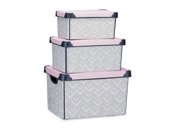 Kipit Set de 3 boîtes de rangement en plastique motif Vibes 39x29x23,5 cm | Grande + Mediane + Petite Kipit Set de 3 boîtes de rangement en plastique motif Vibes 39x29x23,5 cm | Grande + Mediane + Petite