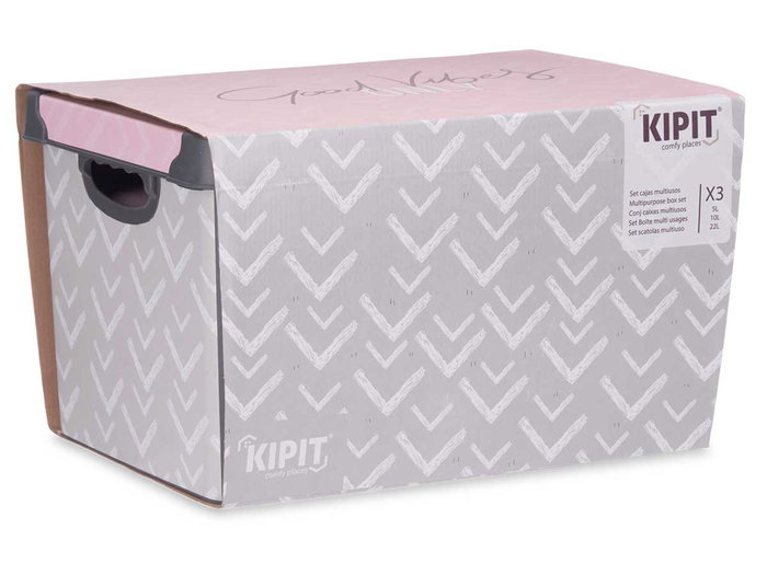 Kipit Set de 3 boîtes de rangement en plastique motif Vibes 39x29x23,5 cm | Grande + Mediane + Petite Kipit Set de 3 boîtes de rangement en plastique motif Vibes 39x29x23,5 cm | Grande + Mediane + Petite