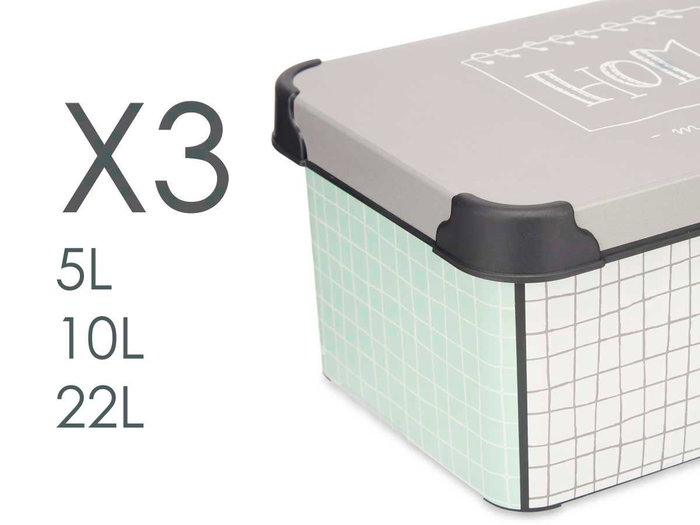 Kipit Lot de 3 boîtes de rangement en plastique motif Home | Dimensions 39x29x23,5 cm | Grand Moyen Petit Kipit Lot de 3 boîtes de rangement en plastique motif Home | Dimensions 39x29x23,5 cm | Grand Moyen Petit