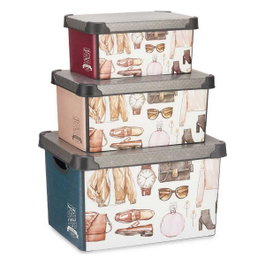 KIPIT Set de 3 boîtes de rangement plastique Vintage