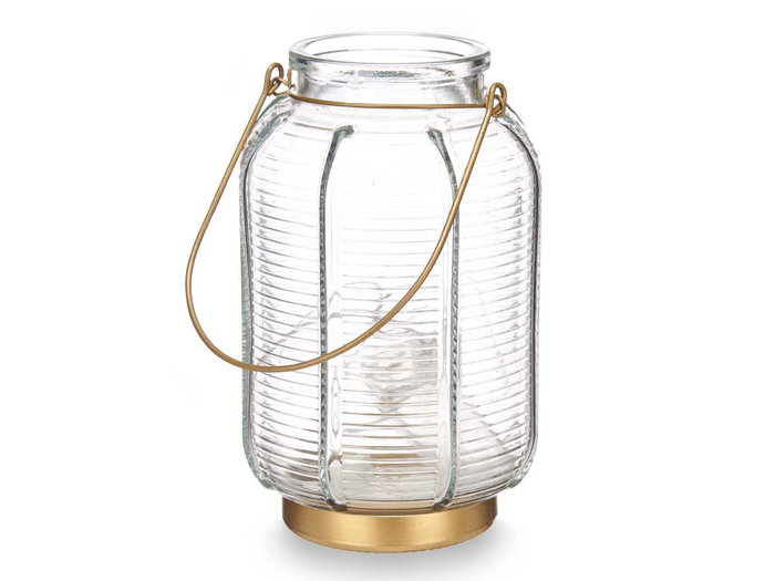 Giftdecor Farol LED Rayas Transparent Or Verre 14x22x14 cm (Set de 6)