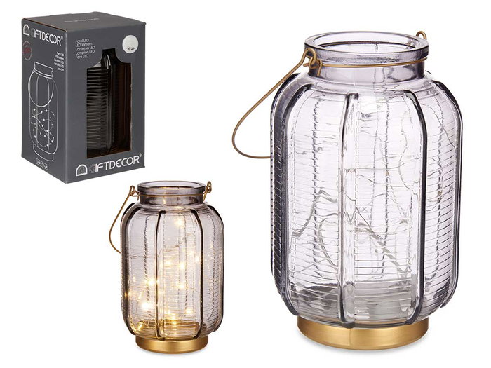 Giftdecor Lanterne LED Rayures Haute Antracite 14x22x14cm Verre Gris Doré (Set de 6) Giftdecor Lanterne LED Rayures Haute Antracite 14x22x14cm Verre Gris Doré (Set de 6)