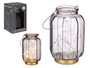 Giftdecor Lanterne LED Rayures Haute Antracite 14x22x14cm Verre Gris Doré (Set de 6)
