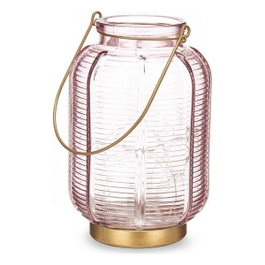 GIFTDECOR Farol LED Rayas Alto Rosa-Oro