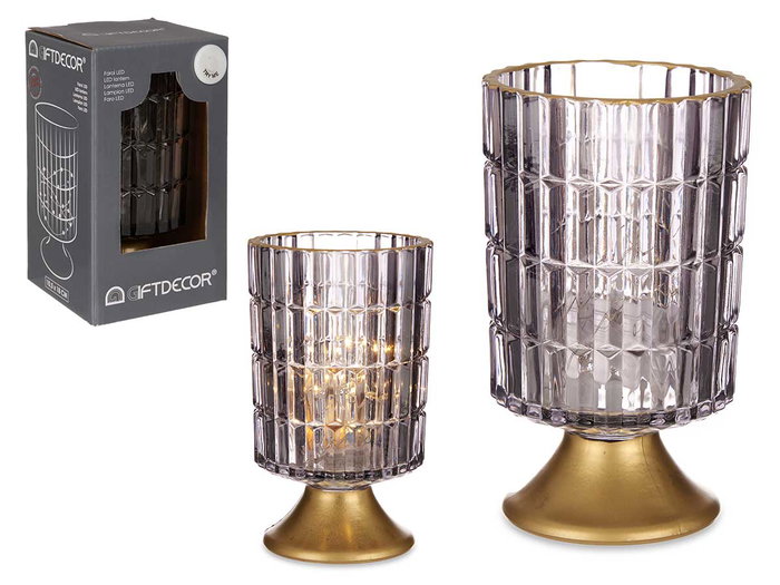 Giftdecor Lanterne LED sur Pied Métal Anthracite 10x18x10 cm Verre Gris et Or (Set de 6) Giftdecor Lanterne LED sur Pied Métal Anthracite 10x18x10 cm Verre Gris et Or (Set de 6)