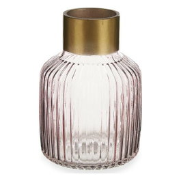 GIFTDECOR Jarrón Cristal Rayas Oro Grande Rosa