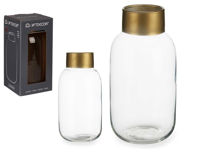Giftdecor Vase en verre transparent avec détails dorés 11,5 x 24 cm (Set de 6) Giftdecor Vase en verre transparent avec détails dorés 11,5 x 24 cm (Set de 6)