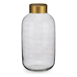 GIFTDECOR Jarrón Cristal Liso Oro Grande Humo Gris-Oro