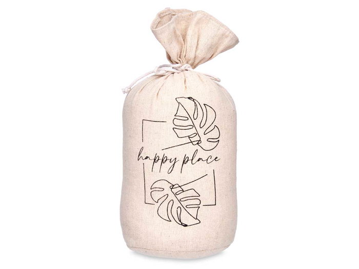 Giftdecor Tope de Porte Saco Happy Place 13x26x13 cm Blanc Tissu (Set de 6)