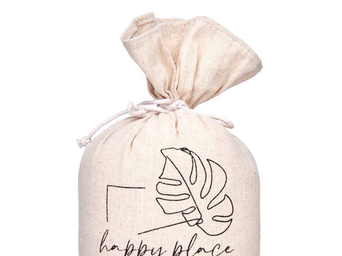 Giftdecor Tope de Porte Saco Happy Place 13x26x13 cm Blanc Tissu (Set de 6)