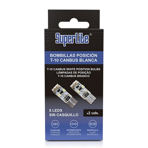 Abc Ampoule de position 8 LED blanche T10 SMD CAN-BUS CS12 (Lot de 2)