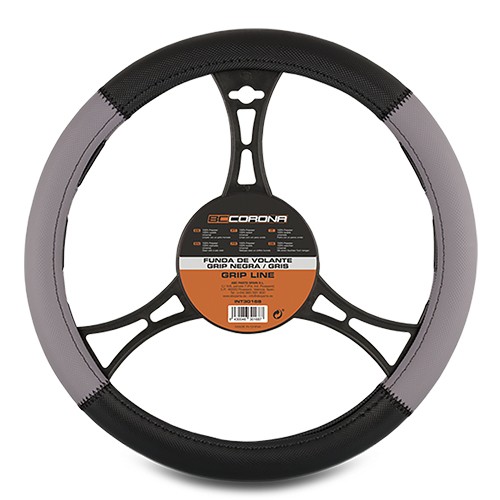 Abc Funda Volante Grip Negro-Gris INT30168 Housse de volant universelle en polyester, gris/noir