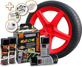 Foliatec Gomme Liquide Neon 4 Pc. Set Rouge 2 X 400 mL + Couche De Base 2 X 400 mL FO2025 Spray Film Pour Véhicules Loisirs Maison Jardin