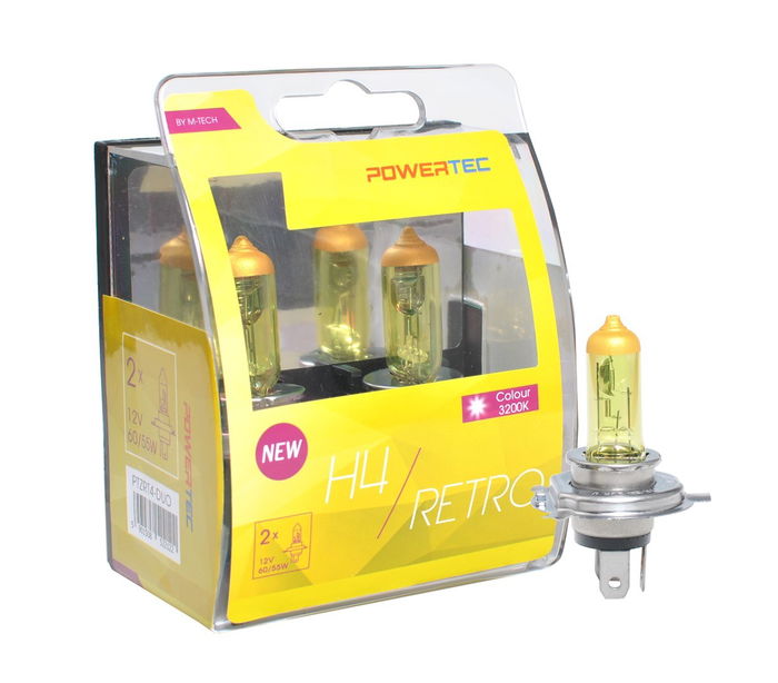 M-Tech Powertec Retro H4 12 V Duo MTECPTZRT4-DUO Phare Gold 60/55W