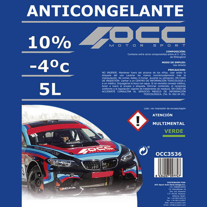 Occ Motorsport Antigel Vert 10% -4ºC 5 Litres OCC3536