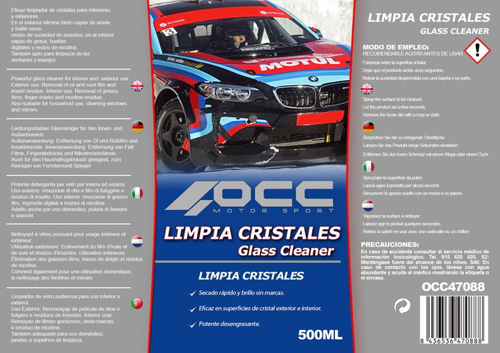 Occ Motorsport OCC47088 Nettoyant De Vitres Voiture 500 mL Intérieur Extérieur Occ Motorsport OCC47088 Nettoyant De Vitres Voiture 500 mL Intérieur Extérieur