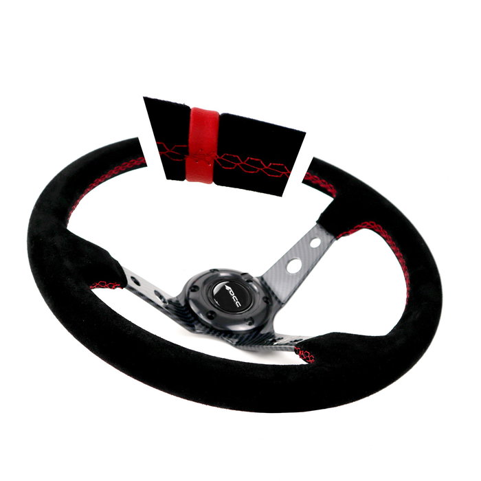 OCC Motorsport OCCVOL007 Volant Déplacé Cuir Suédé Bras Effet Carbone Noir Rouge 350mm