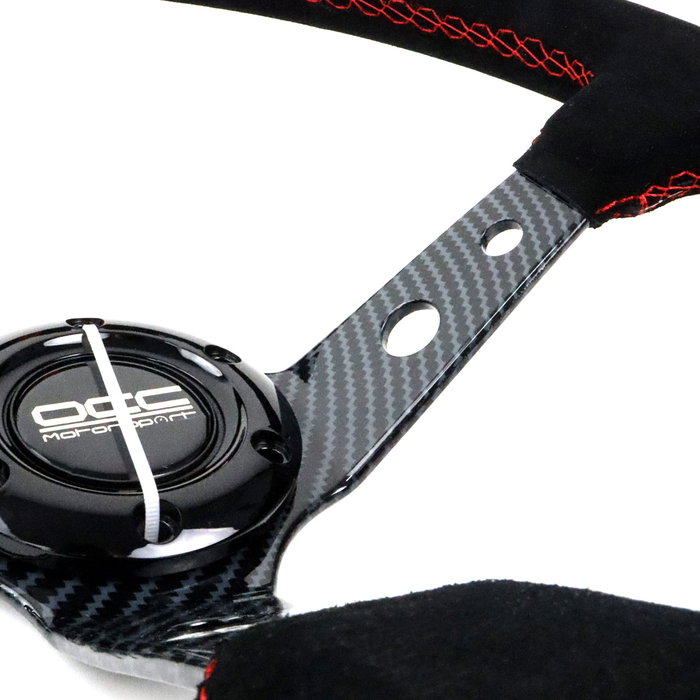 OCC Motorsport OCCVOL007 Volant Déplacé Cuir Suédé Bras Effet Carbone Noir Rouge 350mm