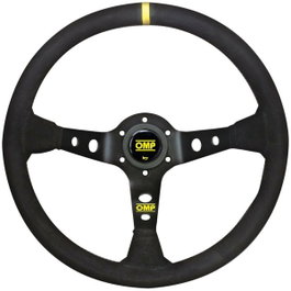 OMP Volant CORSICA en suédine 350mm bras noirs - détail jaune