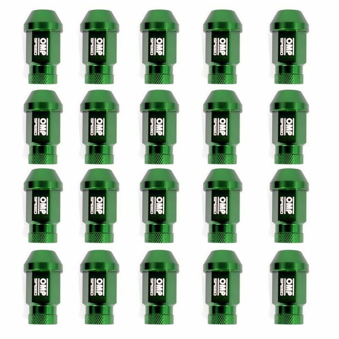 OMP Jeu de 20 écrous en aluminium 7075 Vert M14x1.25 avec clé de 19
