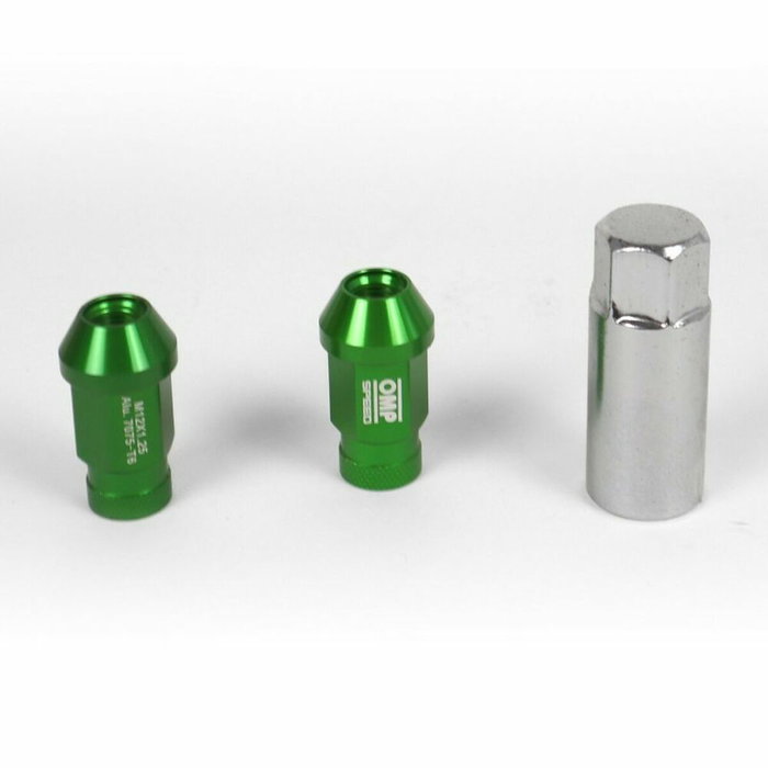 OMP Jeu de 20 écrous en aluminium 7075 Vert M14x1.25 avec clé de 19