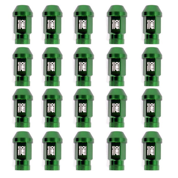Omp OMPS09941408 Jeu De 20 Écrous En Aluminium M14x1.25 Clé De 19 Longueur 40 mm Couleur Verte