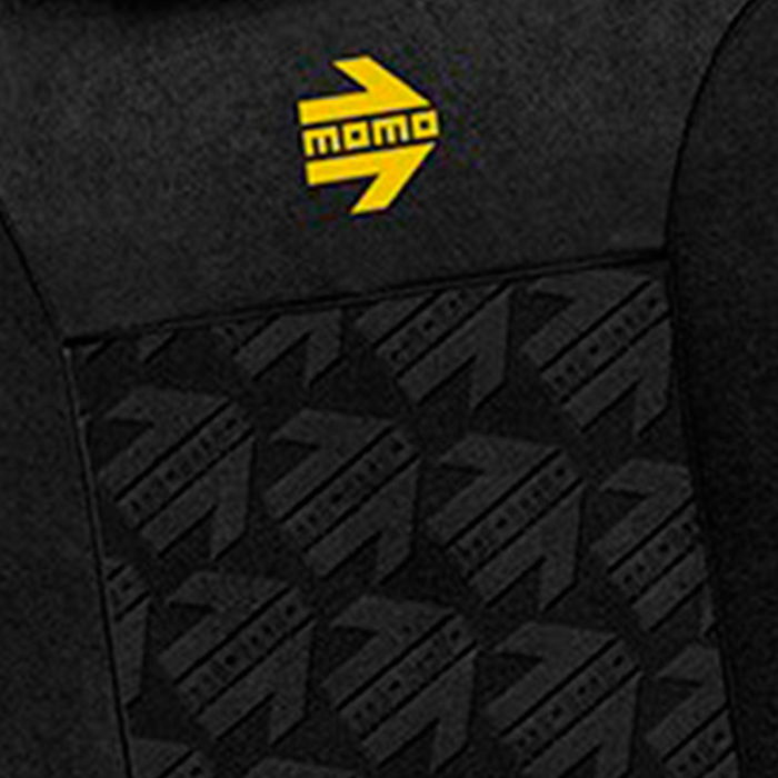 MOMO MOMLSC050BK Ensemble 11 Pièces Housses Sièges Voiture Noir/Gris Logo Jaune Polyester